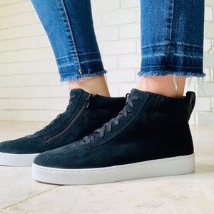 Black Suede Leather High Top Casual Sneaker NWT